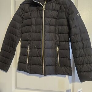 Michael Kors Dark Puffer Jacket with Logo Zippers